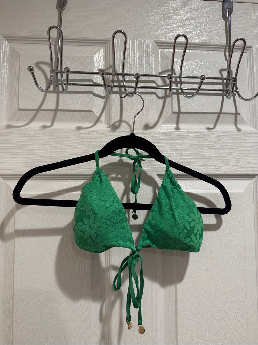 bebe Green Floral Jacquard Triangle Bikini Top